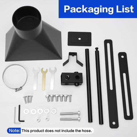 Packaging list of Universal Lathe Dust Hood With Adjustable Stand For Pro Grade Dust Extraction Woodworking Lathe Accessory
