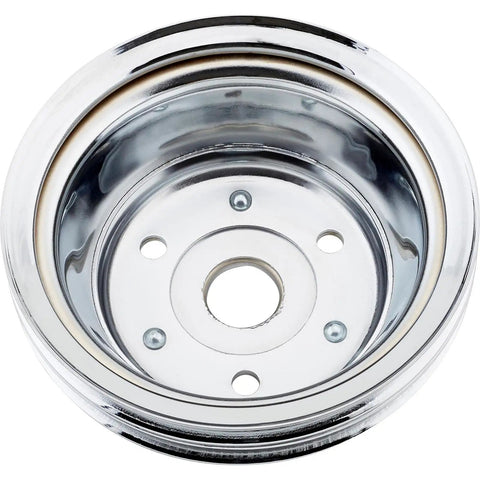 Chrome V Belt Pulley Set For Small Block Chevy Long Water Pump Accessory Drive with 1 Groove Upper Pulley