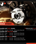 Front Wheel Bearing And Hub Assembly With ABS For 5 Lug Vehicles Compatible With Chevy Malibu 1997 To 2003 Alero 1999 To 2004 Cutlass 1997 To 1999 Grand Am 1999 To 2005 FWD, featuring steel studs, part numbers visible