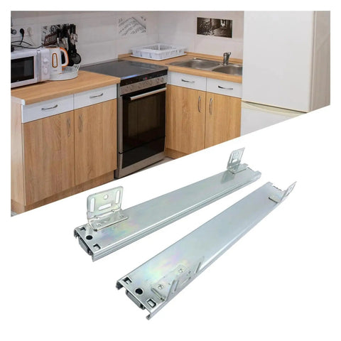 Set Of Two Heavy Duty 14 Inch Drawer Slides Offering Rock Solid 100 Lb Capacity With Smooth Ball Bearing Side Mount Cabinet Glides That Open Like Butter Every Time in a modern kitchen setting.