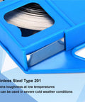 Heavy Duty 201 Stainless Steel Strapping Band 100 Foot Long 3/4 Inch Wide 0.03 Inch Thick 1700 Lbs Break Strength Rust Proof with blue casing.