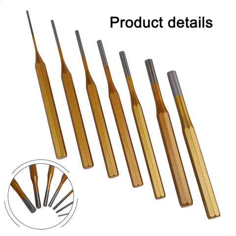 Solid Minhe 7 Piece Punch Set Includes Roll Pin And Chisel Tools Plus Marking Scribe For Watch Repair, Machinery Maintenance, DIY Jobs With Gold Alloy Steel Handle That Is Super Grip Friendly, 7-piece set
