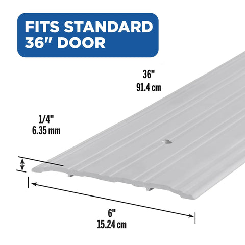 Beefy Aluminum Saddle Threshold For Commercial Doors, fluted mill finish, 36 inch length, 0.25 inch thick, 6 inch high