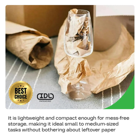 Glass packed with Heavy Duty Brown Kraft Paper Roll 18 Inch Wide By 720 Feet Long 50 Pound Thickness For Packing Moving Shipping And Crafts USA Made 100 Percent Recyclable Natural Kraft Wrapping Paper