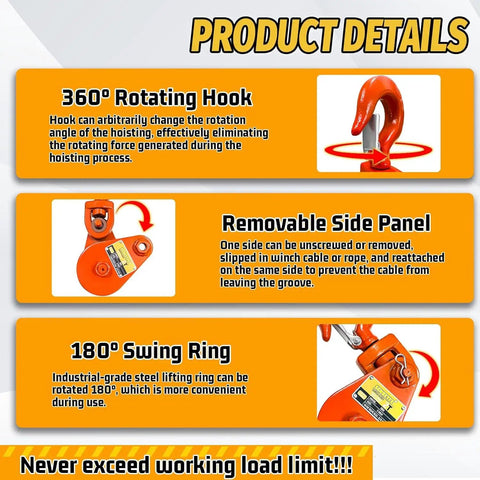 2 Ton Snatch Block With Hook 3 Inch Sheave For 3/8 Inch Wire Rope Snatch Block Pulley Set For Tow Truck Rollback Wrecker Hauler Beefed Up Winch Accessory Durable Alloy Steel 2 Pack, 360° rotating hook