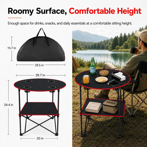 Lightweight Folding Camping Table With 4 Cup Holders Waterproof Canvas Outdoor Table for camping with snacks.