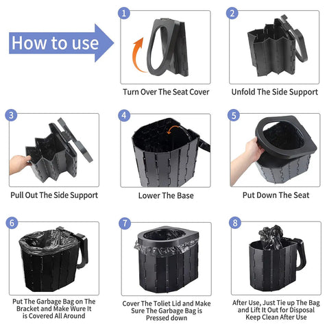 Elongated Portable Toilet For Camping And Travel Home Like Comfort steps showing setup process