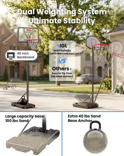 Portable Outdoor Basketball Hoop With 3-10Ft Adjustable Height, 40 Inch Shatterproof Backboard, Fillable Base in driveway