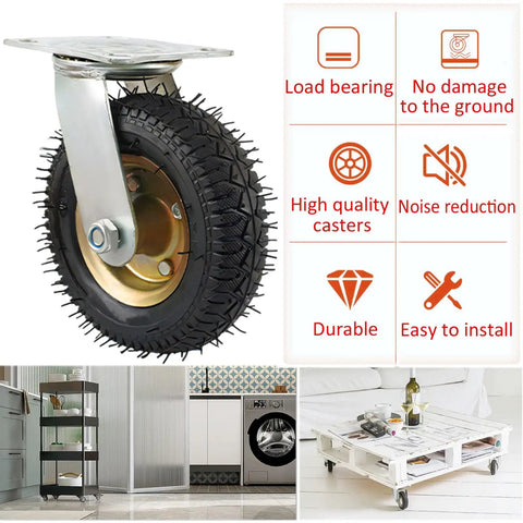 Heavy Duty Rubber Casters Set Of 4, Pneumatic Swivel Wheels with a durable inflatable tire for tool carts or storage.
