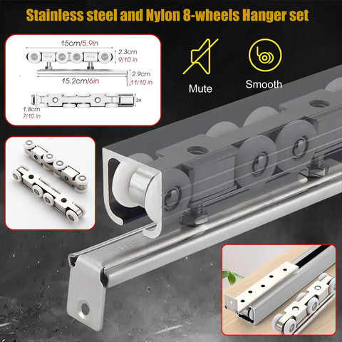 Silver Pocket Door Hardware Kit With Track Soft Close For Bifold Sliding Barn Doors Beefy Box Rail System For Ceiling Or Wall Mount Fits 30 50mm Door Thickness Available In 8 Ft 10 Ft 12 Ft 16 Ft 20 Ft 24 Ft 28 Ft 30 Ft Length