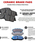 Front Brake Kit For 2013 2019 Nissan Sentra With Ceramic Brake Pads And Rotors And Blank Rotors Easy Install Street Ready Stopping Power For Your Everyday Driver highlighting ceramic pad features with diagrams.