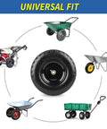 Solid Flat Free Tire And Wheel For Garden Cart 4.80/4.00-8 Inch, shown with carts, wagons, dollies, and trolleys for universal fit