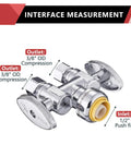 50-Piece Push-Fit One-Half Inch to Dual Three-Eighths Inch OD Compression Straight Stop Valve Set for Potable Water, One-Quarter Turn with Disconnect Clip Tool, Fits Copper PEX CPVC PE-RT, Lead-Free, Max 200 PSI. 1/2 in push-fit to 3/8 in OD outlets