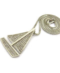 Iced Out Sailing Yacht Pendant Necklace With 24 Inch Chains In Silver Tone, Choose 2mm Box Chain, 3mm Cuban Chain, Or 2mm Rope Chain, 1.25 By 1.65 Inch Pendant, Imitation Silver Plated Fashion Jewelry