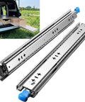 Heavy Duty Drawer Slides with Lock 12 Inch Built To Last for Deep Drawers 3 Fold Full Extension to 24 Inches 250 Lb Load Capacity Side Mount Ball Bearing Rails Industrial Locking Rail Smooth Glide for Cabinets Tool Chests and Drawers, side view