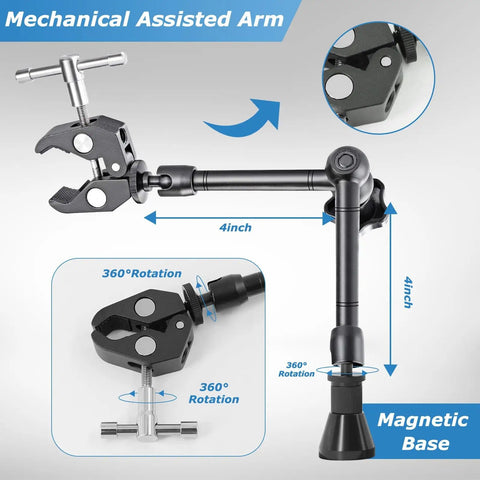 Mechanical assisted arm with magnetic base from All In One Soldering Station Kit With 10X LED Magnifier Lamp And Lighted Glass Stand.