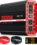 Heavy Duty Two Thousand Watt Power Inverter For RV Truck And Camper 12 V DC To 110 V AC with LCD screen and cables.