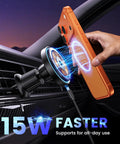 3 In 1 Car Phone Mount Charger With 15W Wireless Fast Charge holding iPhone in car vent with LED light effect