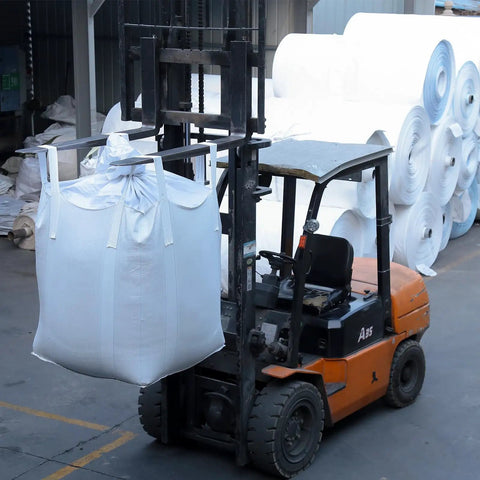 Forklift lifting Two Pack FIBC Bulk Bags 2200 Lb Load Capacity 35L X 35W X 43H Inches Woven Polypropylene Sacks with four hooks
