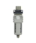 Front view of PneumaticPlus SAW400-N04BG air filter regulator piggyback with gray poly bowl, manual drain