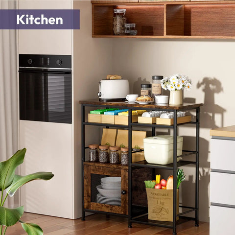 Farmhouse Style Coffee Bar Cabinet Station With Doors Rustic Kitchen Storage Organizer in home kitchen setup with decor