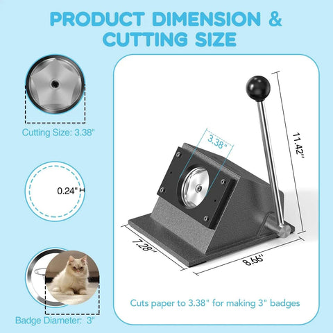 Image showing the dimensions of a 3 Inch Circle Punch For Button Making, featuring a durable steel blade for precise 86mm cuts.