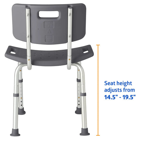 Back view of Shower Chair With Backrest No Fuss Setup Bath Bench For Elderly And Disabled, Adjustable Height, Grey.