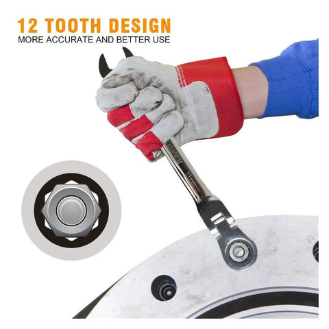 Flexible Pivoting Head Ratchet Spanner Set For Auto And Home Repairs 6mm To 12mm Metric Wrenches in use on bolt