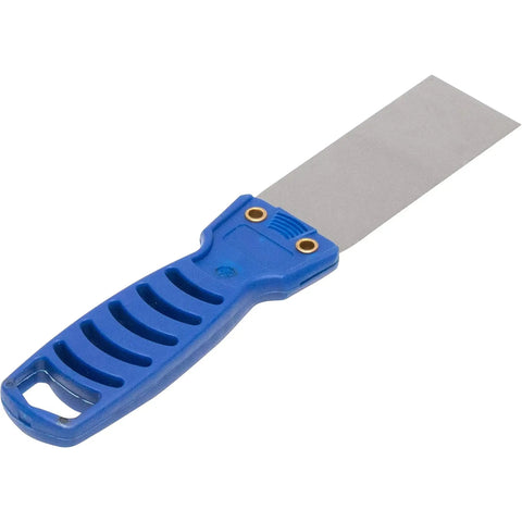 Top Pick Flexible 1.5 Inch Putty Knife Featuring A Grippy Molded Plastic Handle For Drywall Patching And Paint Scraping Handles Heavy Duty Jobs Like A Champ For Weekend Warriors with a blue handle