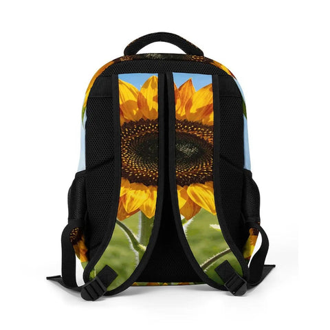 Back view of Go To Sunflower Close Up Print Backpack For Everyday Use Unisex Large Capacity Daypack with durable polyester and straps visible