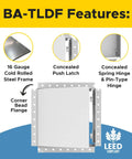 Concealed Touch Latch Access Door 12 By 12 With Mud-In Flange, 16-Gauge Cold-Rolled Steel Frame, LEED-Compliant Features