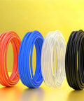 Heavy Duty Pneumatic Hose 50 Meter Length Transparent PU Air Line Tubing in various colors displayed against a yellow background.