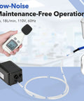 Dead Simple Oilless Lab Vacuum Pump 110V Pulls 16 To 18 Liters Per Minute via Its Switch, showing quiet operation and air measurement.