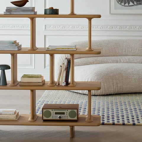 Retro Style Floor Standing Book Shelf With Open Multi Layer Shelves For Living Room Or Office, wooden display with books and decor