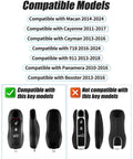 Compatibility guide for Porsche models for Marsala Red Leather Ride Ready Key Fob Cover with visible car keys