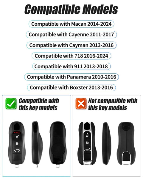 Compatibility guide for Porsche models for Marsala Red Leather Ride Ready Key Fob Cover with visible car keys