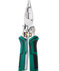 8 In 1 Wire Stripper Tool With Voltage Tester For 10-18 AWG, green handles, close-up front view
