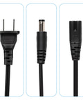12V 5A DC Power Supply Switching Adapter 60W With 2.1x5.5mm Connector 100-240V AC Input Works With LED Strip Lights, Wireless Routers, Security Cameras, ADSL Modems, Switches, LCD Monitors, Indoor Use, black cable and plug close-up