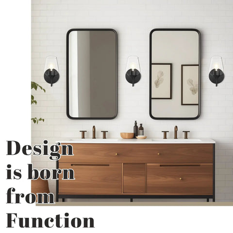 Two Pack Farmhouse Wall Sconces Hardwired Indoor Wall Lamps With Clear Champagne Glass Shades for bathroom above vanity mirrors.