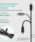4ft Double Nylon Braided Type C to C Cable showing durability and plug lifespan for Android devices.