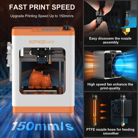 Plug And Play Beginner Friendly Open Source 3D Printer with WiFi Cloud Printing, visible with orange and white design, owl print model