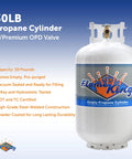 30 Pound Steel Propane Tank Cylinder With Type 1 Overfill Protection Valve OPD, DOT And TC Compliant, Vacuum Ready For Filling