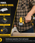 Heavy Duty AC To DC Power Converter For DeWalt 18V And 20V Cordless Tools 500W Transformer Adapter in use with drill.