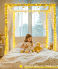 Warm White 300 LED Christmas String Lights With Clear Wire For Indoor Outdoor Use Waterproof Durable Eight Modes Including Sequential And Chase Effects For Steady Glow Plug In Fairy Lights For Christmas Tree Bedroom And Cozy Vibe Decor in child's room.