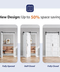 Double 24x84 Bi Fold Barn Doors White With 52 Inch Hardware Kit Waterproof PVC Surface For Closet installed in living room