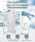 Waterproof Wireless Doorbell With 38 Melodies And LED Flash Easy Install 1000 Foot Range Includes Push Button And Receiver White