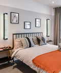 Modern bedroom with Crystal Bubble Glass Wall Sconce LED Light Fixture Black, illuminating each side of a bed.