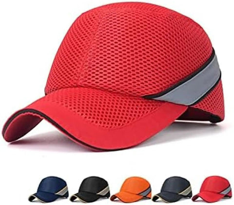 Worksite Safe Protective Helmet With Bump Cap Inner Shell Lightweight Baseball Hat Style, red breathable net cloth cap