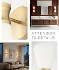 Close-up of JAZAVA 2-Light Up Down Wall Sconce, Frosted Pleated Glass, Pale Brass showing texture and details.