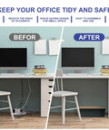 Before and after using Wooden Style Large Cable Management Box for Hiding Wires and Power Strips, neat home office setup.